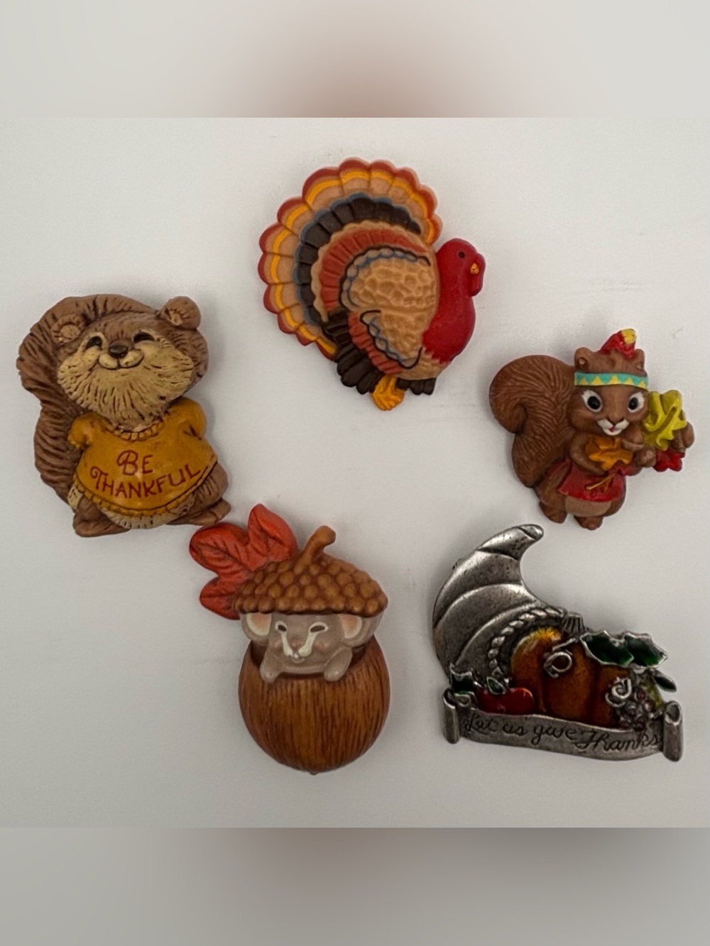 Hallmark Multicolor Thanksgiving Brooch Lot - Brown, Red, Orange, Yellow
